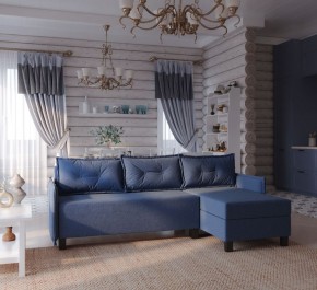 Диван-кровать угловой Киркас синий, ткань рогожка в Талице - talica.ok-mebel.com | фото 2