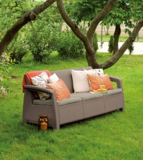 Диван пластиковый Корфу Макс (Corfu love seat max) капучино - песок в Талице - talica.ok-mebel.com | фото 2