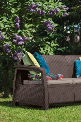 Диван пластиковый Корфу Макс (Corfu love seat max) коричневый в Талице - talica.ok-mebel.com | фото 2