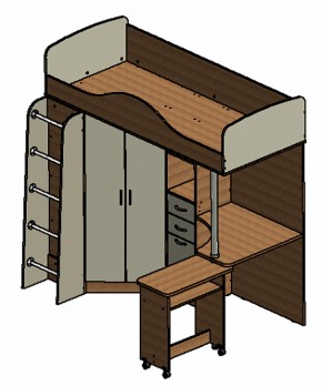 Кровать-чердак "Теремок-1" Дуб молочный/Орех в Талице - talica.ok-mebel.com | фото 3