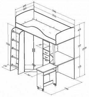 Кровать-чердак "Теремок-1" Дуб молочный/Венге в Талице - talica.ok-mebel.com | фото 2