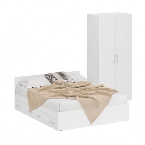 Кровать с ящиками 1600 + Шкаф 2-х створчатый Стандарт, цвет белый, ШхГхВ 163,5х203,5х70 + 90х52х200 см., сп.м. 1600х2000 мм., б/м, основание есть в Талице - talica.ok-mebel.com | фото