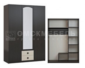 Шкаф 3-х дверный с 2 ящиками с зеркалом Шк51 МС Люсси (венге/дуб девон) в Талице - talica.ok-mebel.com | фото
