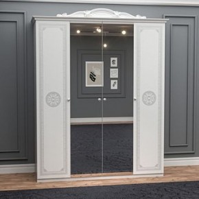 Шкаф 4-х дверный с зеркалами (12.244) Грация (белый/серебро) в Талице - talica.ok-mebel.com | фото