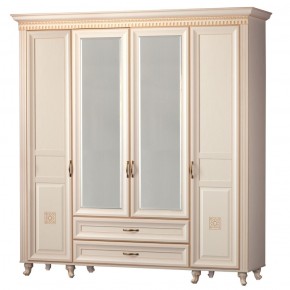 Шкаф для одежды 4-дверный с зеркалом №493 Марлен кремовый белый в Талице - talica.ok-mebel.com | фото