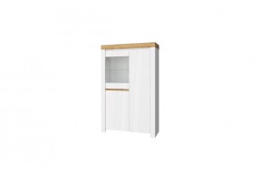 Шкаф с витриной 1V2D, TAURUS, цвет белый/дуб вотан в Талице - talica.ok-mebel.com | фото