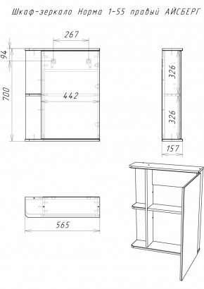 Шкаф-зеркало Норма 1-55 правый АЙСБЕРГ (DA1604HZ) в Талице - talica.ok-mebel.com | фото 9