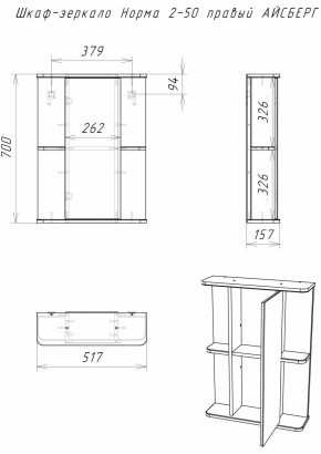 Шкаф-зеркало Норма 2-50 правый АЙСБЕРГ (DA1608HZ) в Талице - talica.ok-mebel.com | фото 10