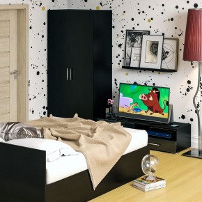 Спальня Стандарт 3-1600, цвет венге/фасады ТВ тумбы МДФ чёрный глянец, сп.м. 1600х2000 мм., без матраса, основание есть в Талице - talica.ok-mebel.com | фото 5