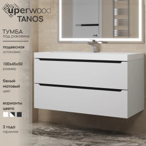Тумба под раковину Uperwood Tanos 100 см, подвесная, белая/графит в Талице - talica.ok-mebel.com | фото 3