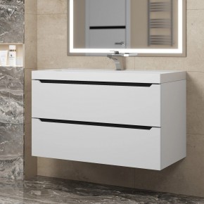 Тумба под раковину Uperwood Tanos 90 см, подвесная, белая/графит в Талице - talica.ok-mebel.com | фото