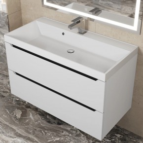 Тумба под раковину Uperwood Tanos 90 см, подвесная, белая/графит в Талице - talica.ok-mebel.com | фото 9